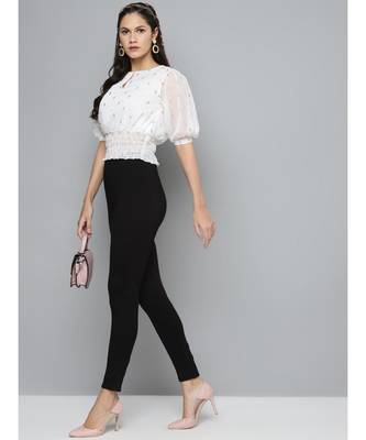White Lurex Smocked Waist Top 4