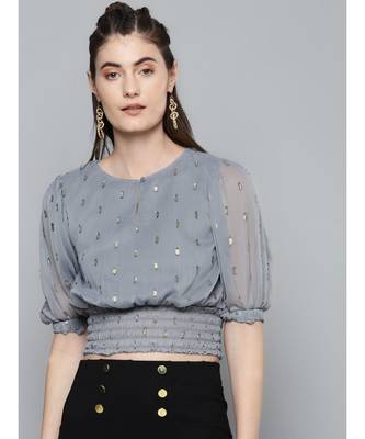 Grey Lurex Smocked Waist Top 1
