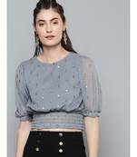 Grey Lurex Smocked Waist Top