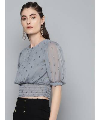 Grey Lurex Smocked Waist Top 2