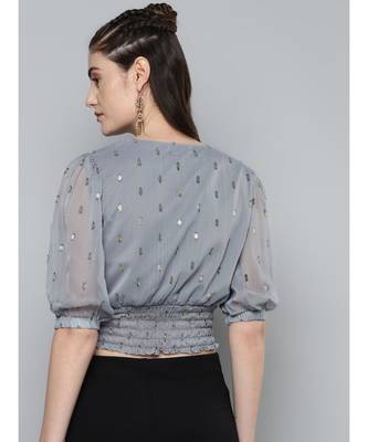 Grey Lurex Smocked Waist Top 3