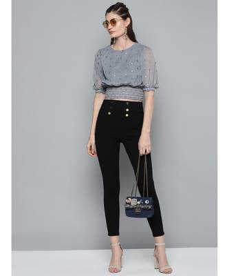 Grey Lurex Smocked Waist Top 4