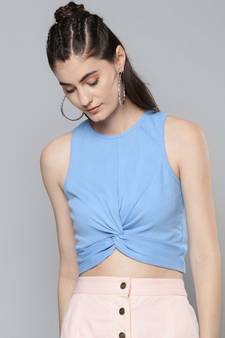 Blue Front Knot Crop Top