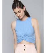 Blue Front Knot Crop Top