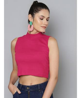 Fuchsia High Neck Crop Top 1