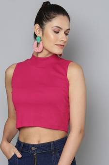 Fuchsia High Neck Crop Top