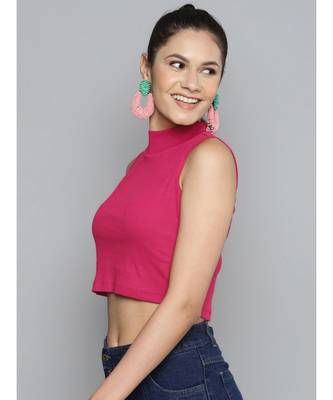 Fuchsia High Neck Crop Top 2