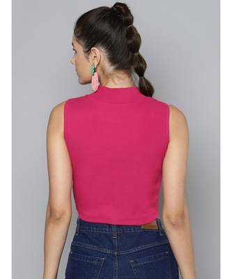 Fuchsia High Neck Crop Top 3