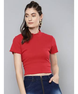 Red High Neck Regular Top 1