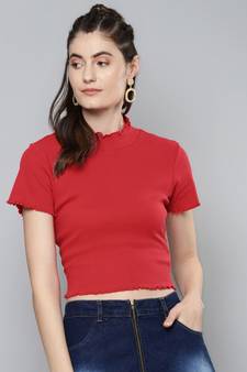 Red High Neck Regular Top