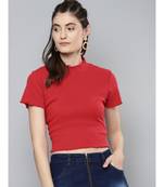 Red High Neck Regular Top