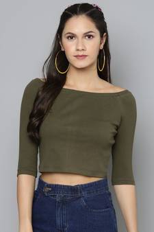 Olive Bardot Crop Top