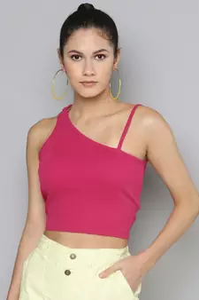 Fuchsia One Shoulder Strappy Top