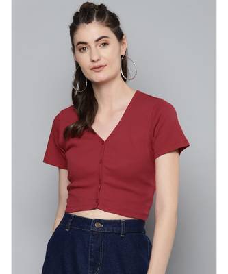 Red Front Button Crop Top 1