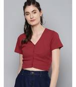 Red Front Button Crop Top