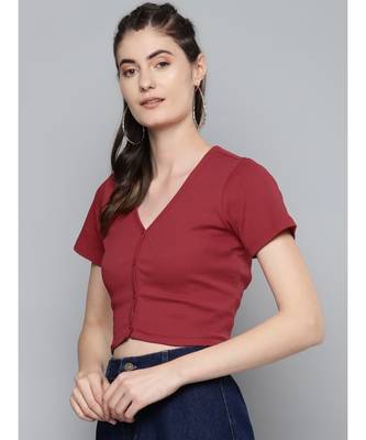 Red Front Button Crop Top 2