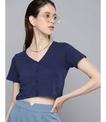 Navy Front Button Crop Top
