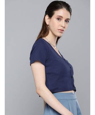 Navy Front Button Crop Top 2