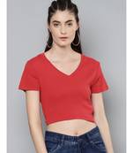 Red V-Neck Crop Top