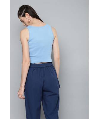Blue Front Button Sleeveless Crop Top 3