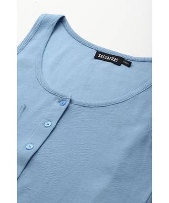 Blue Front Button Sleeveless Crop Top 5