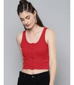 Red Front Button Sleeveless Crop Top