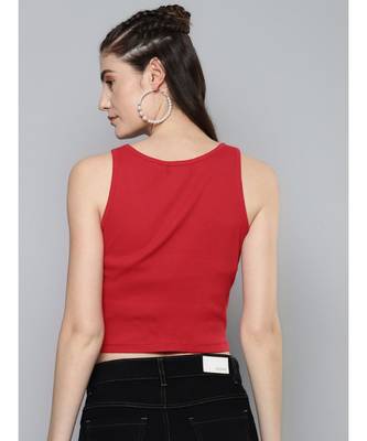 Red Front Button Sleeveless Crop Top 3