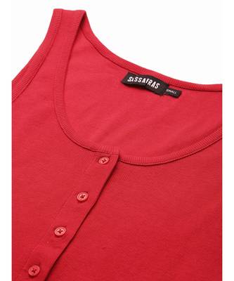 Red Front Button Sleeveless Crop Top 5