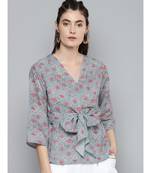 Blue & Pink Floral Front Knot Top