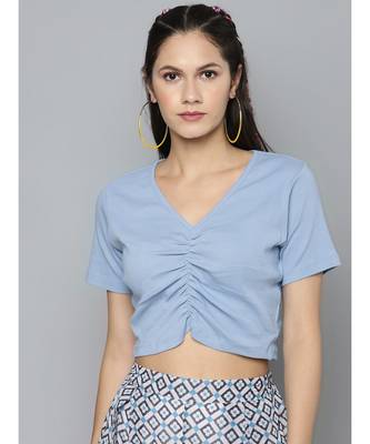 Blue Gather Detail Crop Top 1