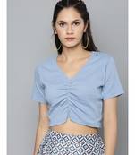 Blue Gather Detail Crop Top