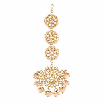 Matte Finish Traditional Pearls Kundan Studded Maang Tikka for Women/Girls  3