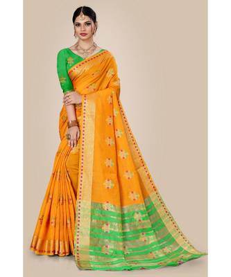 yellow woven banarasi saree with blouse 1