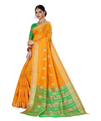 yellow woven banarasi saree with blouse 2