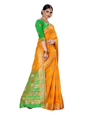 yellow woven banarasi saree with blouse 3