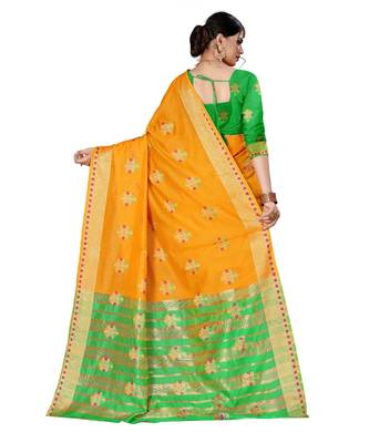 yellow woven banarasi saree with blouse 4
