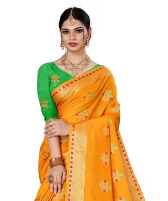 yellow woven banarasi saree with blouse 6