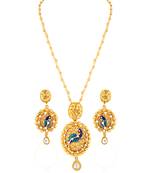 Traditional Peacock design Gold tone Meenakari Pendant Set For Women