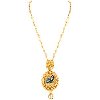 Traditional Peacock design Gold tone Meenakari Pendant Set For Women 4