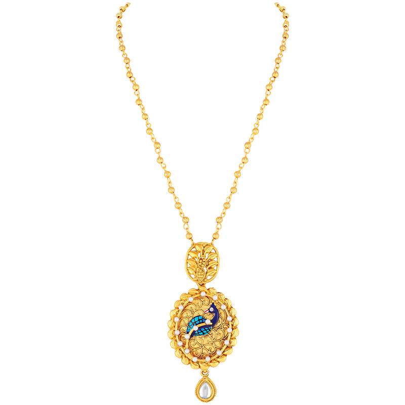 Traditional Peacock design Gold tone Meenakari Pendant Set For Women