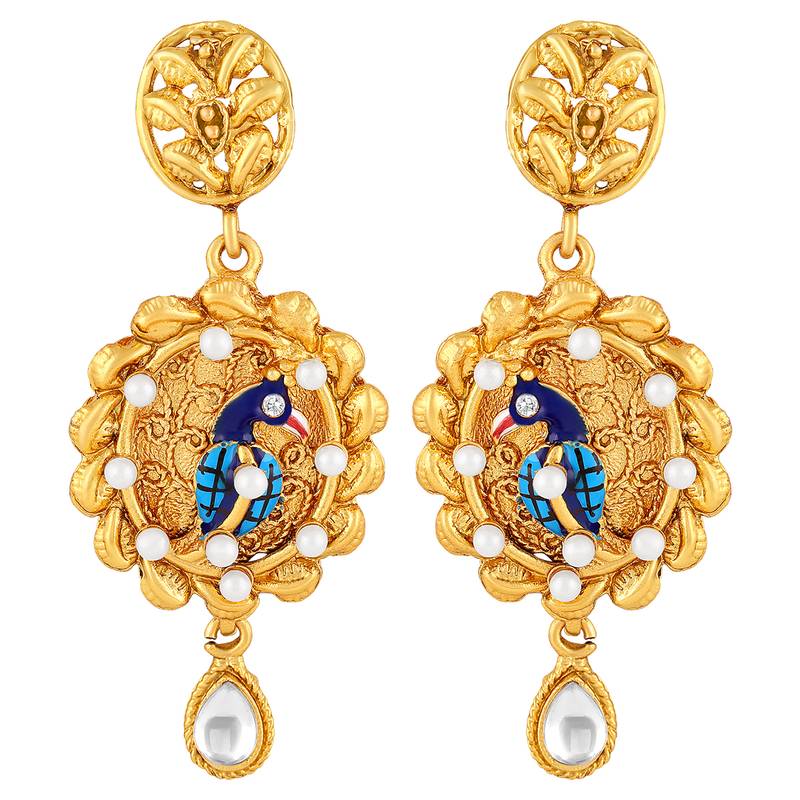 Traditional Peacock design Gold tone Meenakari Pendant Set For Women