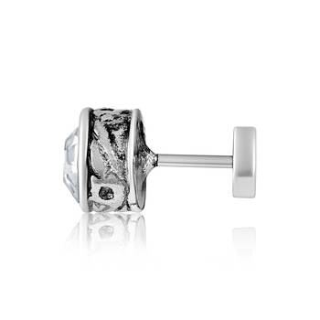 Rhodium toned Single Diamond Stud Earring For Men 3
