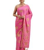 Pink woven crepe saree with blouse