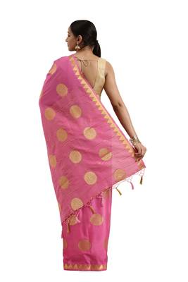 Pink woven crepe saree with blouse 2