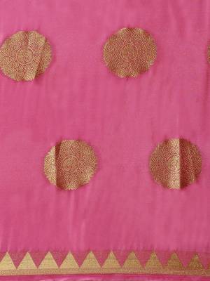 Pink woven crepe saree with blouse 4