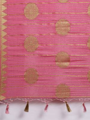 Pink woven crepe saree with blouse 5