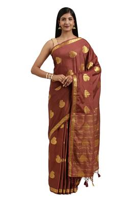 Brown woven crepe saree with blouse 1