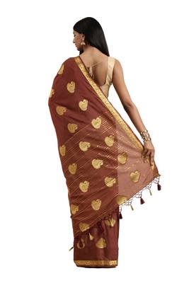 Brown woven crepe saree with blouse 2