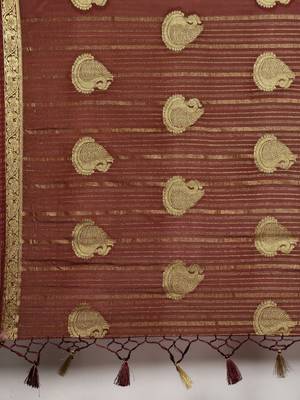 Brown woven crepe saree with blouse 5