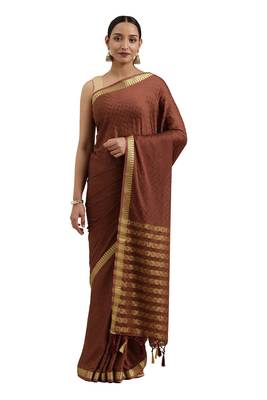 Brown woven crepe saree with blouse 1